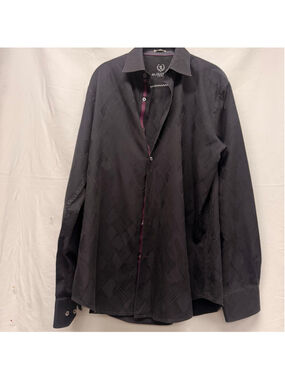 Men's Bugatchi Black Patterned Button Down Shirt XL with Purple Accents